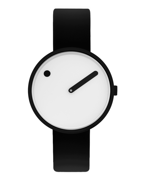 Picto 34mm, white dial, matt black case, black leather strap 34 mm