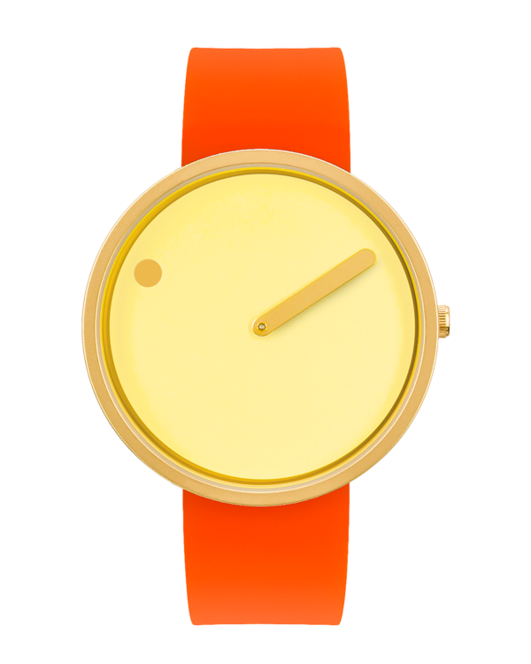 40 mm / Yellow dial / Orange silicone strap