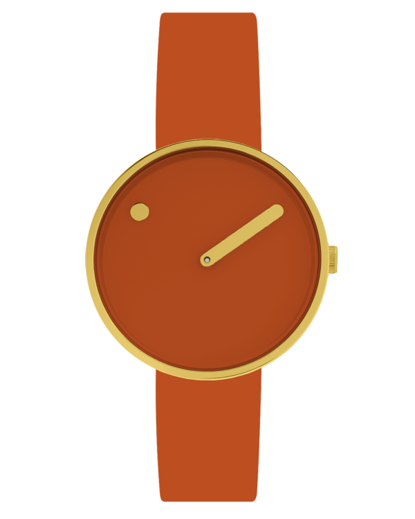 34mm / Golden Mango dial / Tangerine Orange leather strap