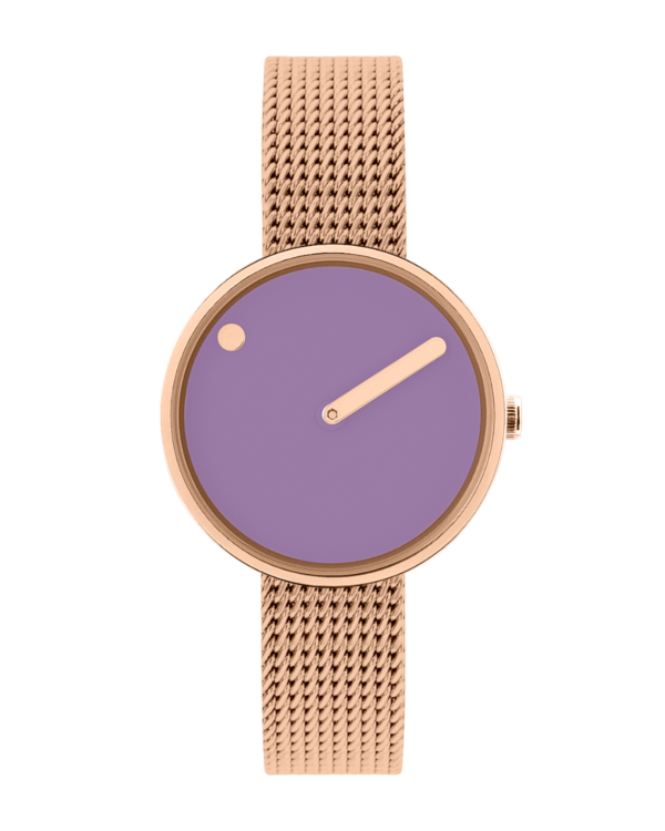 30 mm / Violet Glow dial / Matt rose gold mesh band
