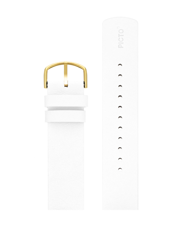 White leather strap, 20mm, gold buckle 