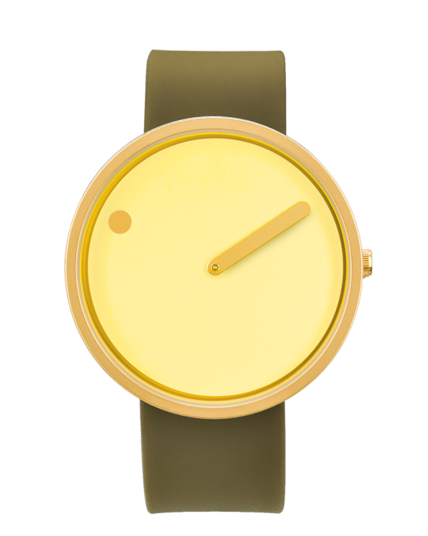 40 mm / Yellow dial / Army Green silicone strap