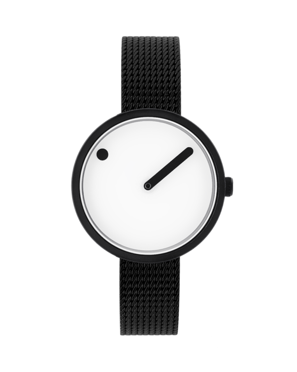 30 mm / White dial / Matt black mesh band