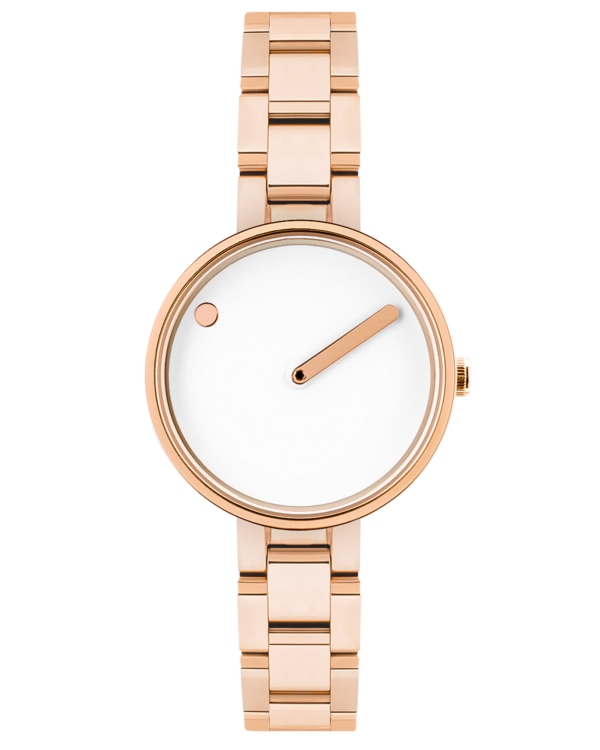 30 mm / White dial / Polished Rose Gold Steel bracelet