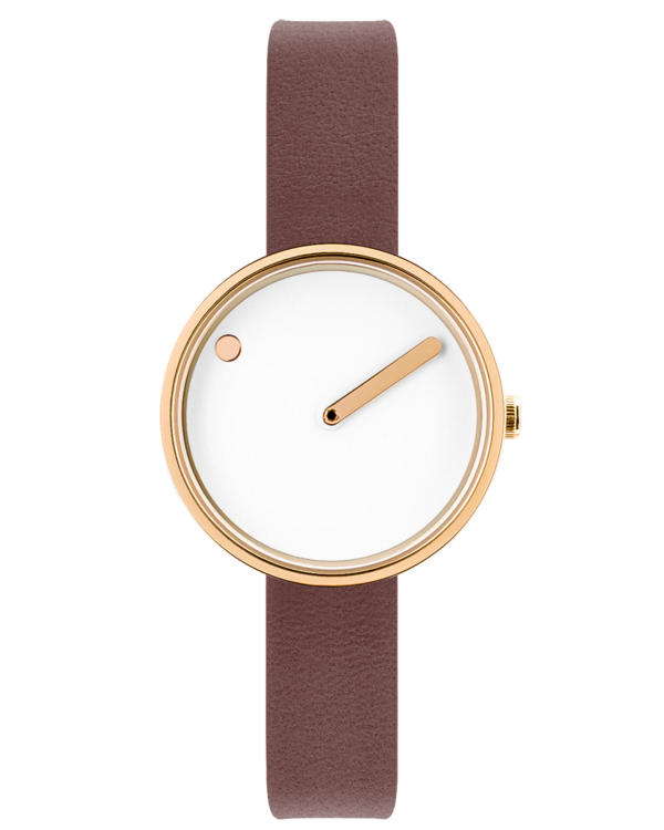 30 mm / White dial / Brown Rose leather strap