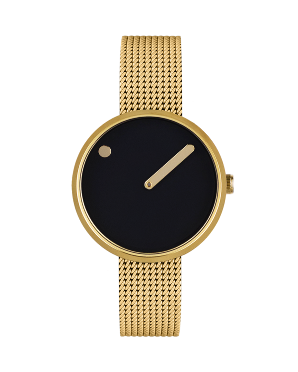 30 mm / Black dial / Matt gold mesh band