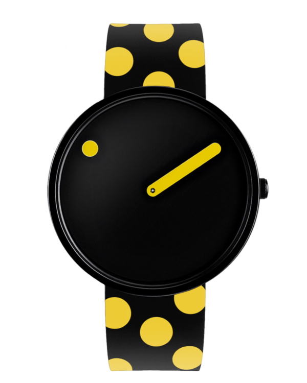 40 mm / Black dial / Black with yellow dots printing silicone strap